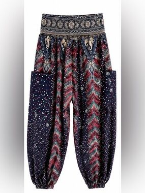 Boho feather print Harem Pants /Festival Yoga 
Lounge Cargo Pants Size S